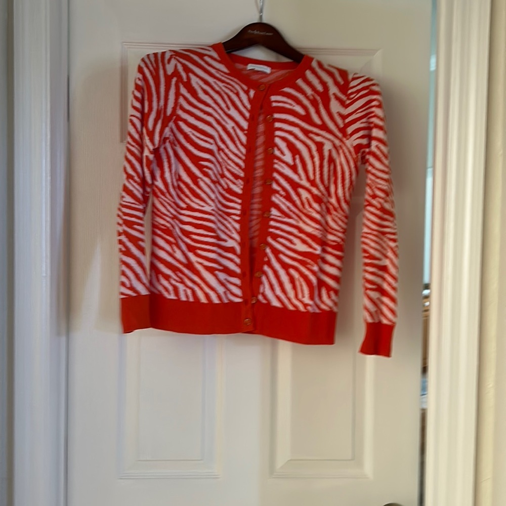 Orange and white cardigan